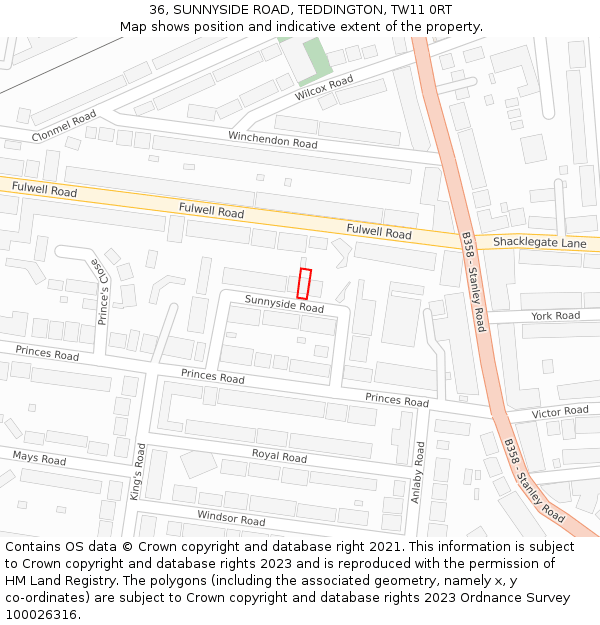 36, SUNNYSIDE ROAD, TEDDINGTON, TW11 0RT: Location map and indicative extent of plot