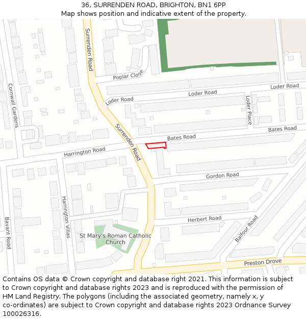 36, SURRENDEN ROAD, BRIGHTON, BN1 6PP: Location map and indicative extent of plot