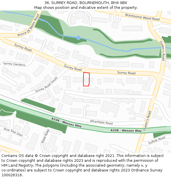 36, SURREY ROAD, BOURNEMOUTH, BH4 9BX: Location map and indicative extent of plot
