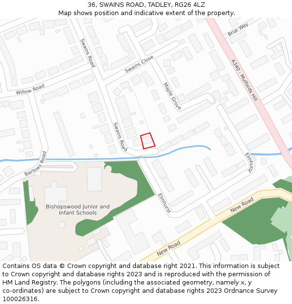 36, SWAINS ROAD, TADLEY, RG26 4LZ: Location map and indicative extent of plot