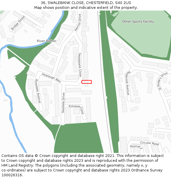 36, SWALEBANK CLOSE, CHESTERFIELD, S40 2US: Location map and indicative extent of plot