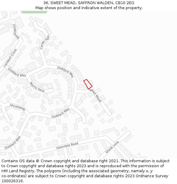 36, SWEET MEAD, SAFFRON WALDEN, CB10 2EG: Location map and indicative extent of plot