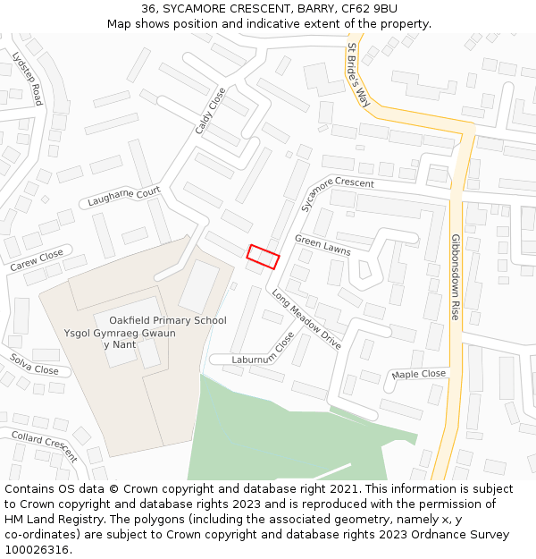 36, SYCAMORE CRESCENT, BARRY, CF62 9BU: Location map and indicative extent of plot