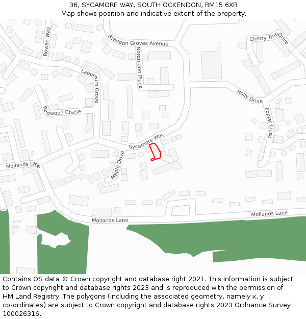 36, SYCAMORE WAY, SOUTH OCKENDON, RM15 6XB: Location map and indicative extent of plot