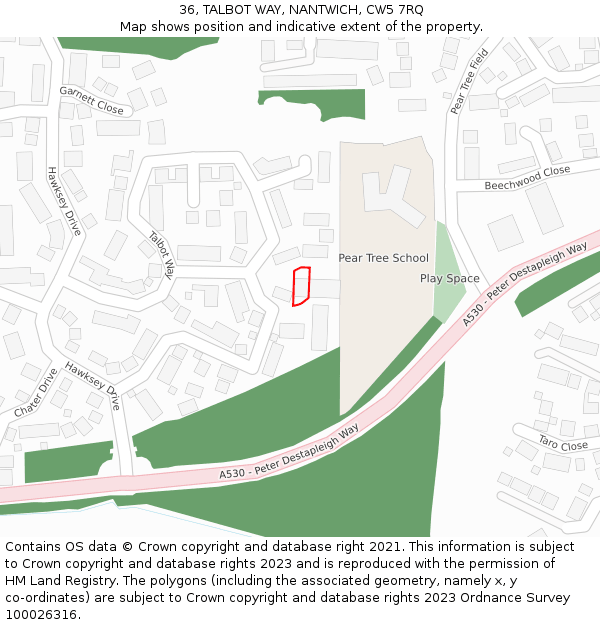 36, TALBOT WAY, NANTWICH, CW5 7RQ: Location map and indicative extent of plot