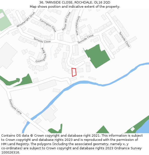 36, TARNSIDE CLOSE, ROCHDALE, OL16 2QD: Location map and indicative extent of plot