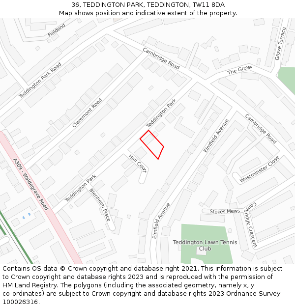 36, TEDDINGTON PARK, TEDDINGTON, TW11 8DA: Location map and indicative extent of plot