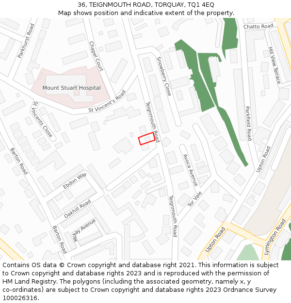 36, TEIGNMOUTH ROAD, TORQUAY, TQ1 4EQ: Location map and indicative extent of plot