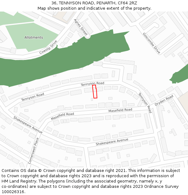 36, TENNYSON ROAD, PENARTH, CF64 2RZ: Location map and indicative extent of plot