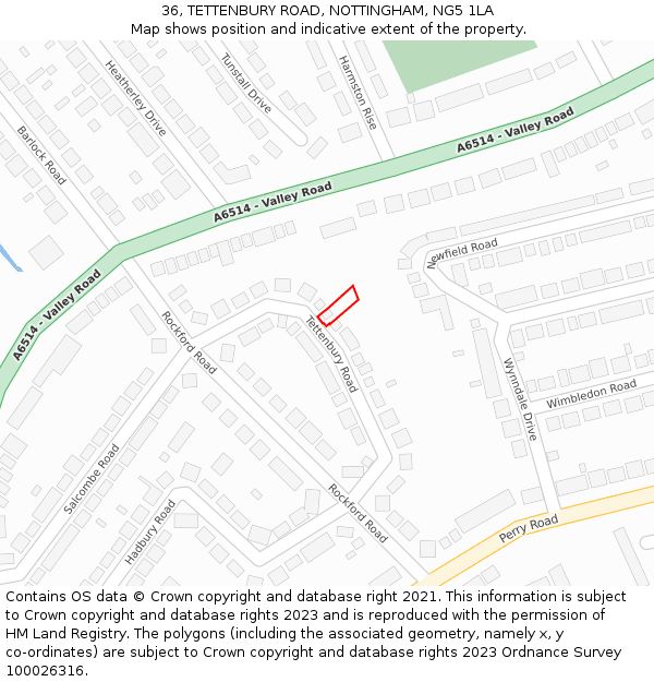 36, TETTENBURY ROAD, NOTTINGHAM, NG5 1LA: Location map and indicative extent of plot