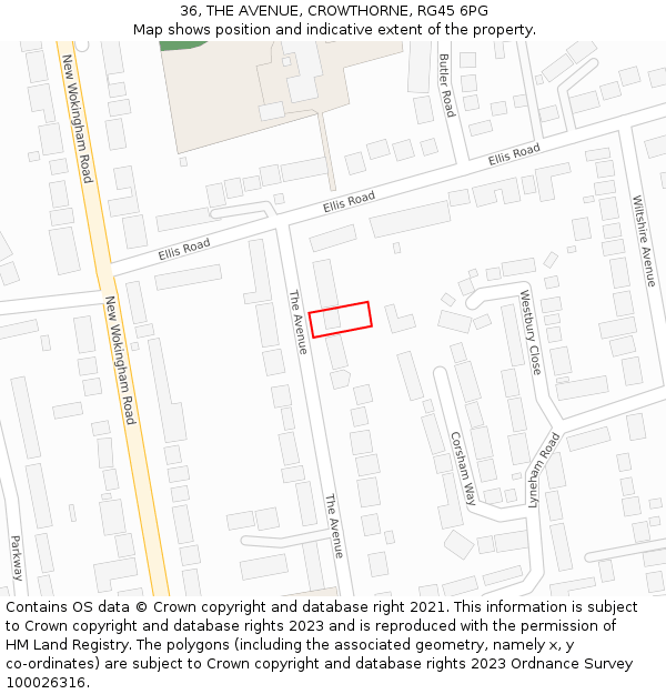 36, THE AVENUE, CROWTHORNE, RG45 6PG: Location map and indicative extent of plot