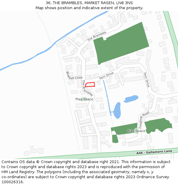 36, THE BRAMBLES, MARKET RASEN, LN8 3NS: Location map and indicative extent of plot