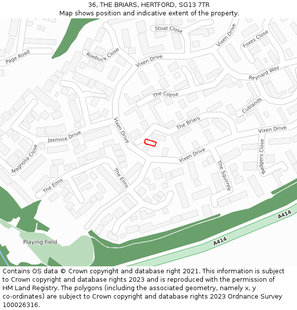 36, THE BRIARS, HERTFORD, SG13 7TR: Location map and indicative extent of plot