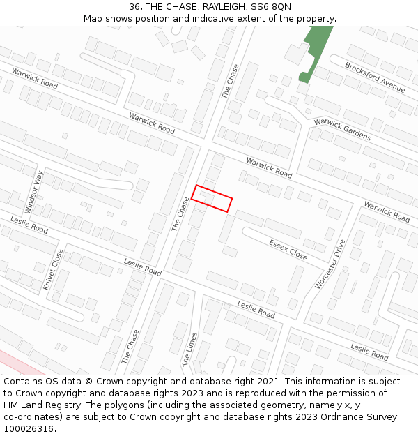 36, THE CHASE, RAYLEIGH, SS6 8QN: Location map and indicative extent of plot