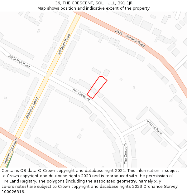 36, THE CRESCENT, SOLIHULL, B91 1JR: Location map and indicative extent of plot