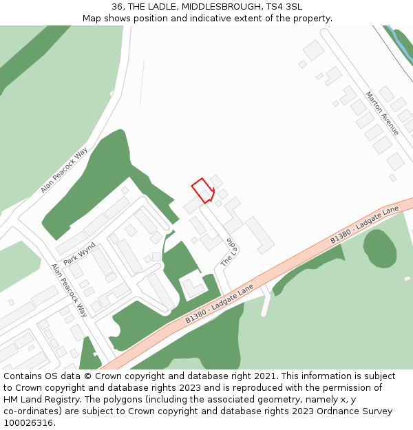 36, THE LADLE, MIDDLESBROUGH, TS4 3SL: Location map and indicative extent of plot