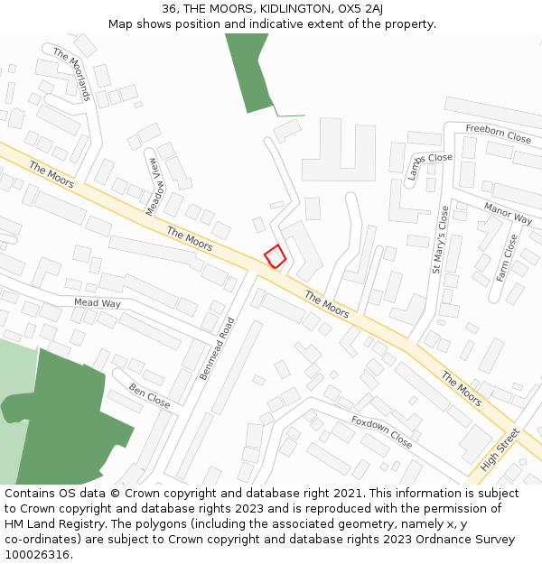 36, THE MOORS, KIDLINGTON, OX5 2AJ: Location map and indicative extent of plot