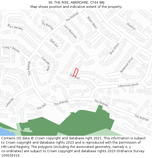 36, THE RISE, ABERDARE, CF44 8BJ: Location map and indicative extent of plot