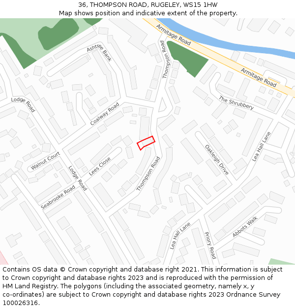 36, THOMPSON ROAD, RUGELEY, WS15 1HW: Location map and indicative extent of plot