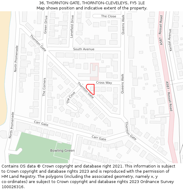 36, THORNTON GATE, THORNTON-CLEVELEYS, FY5 1LE: Location map and indicative extent of plot