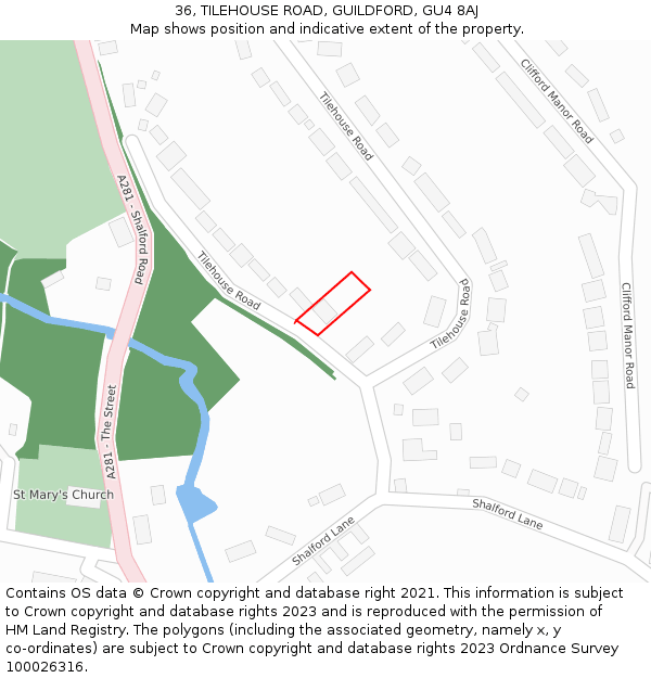 36, TILEHOUSE ROAD, GUILDFORD, GU4 8AJ: Location map and indicative extent of plot