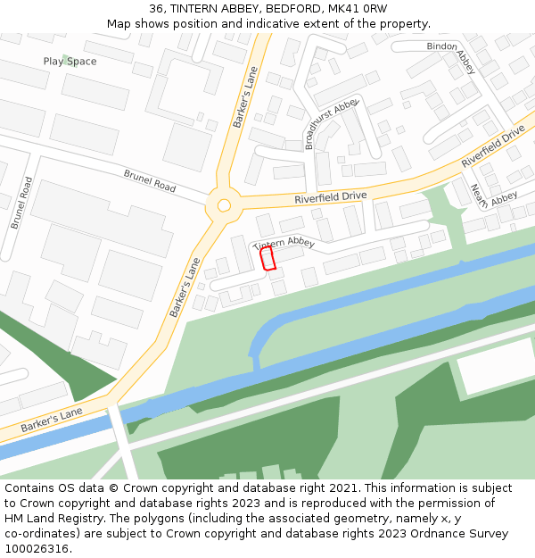 36, TINTERN ABBEY, BEDFORD, MK41 0RW: Location map and indicative extent of plot