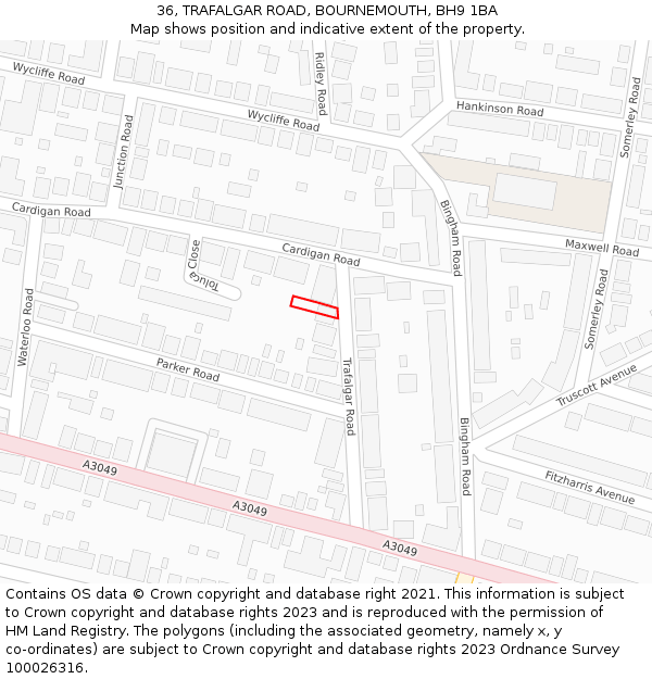 36, TRAFALGAR ROAD, BOURNEMOUTH, BH9 1BA: Location map and indicative extent of plot