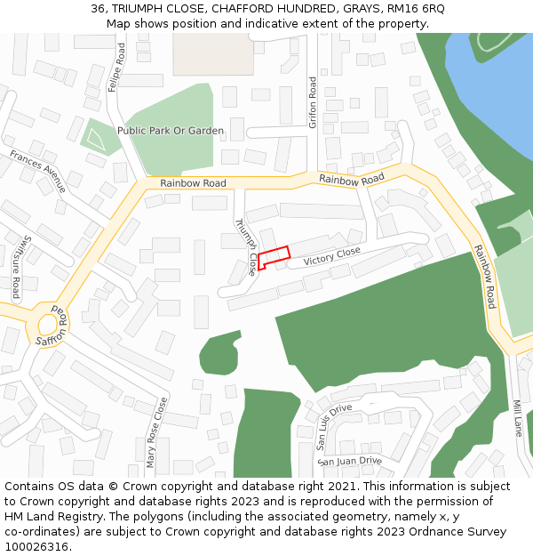 36, TRIUMPH CLOSE, CHAFFORD HUNDRED, GRAYS, RM16 6RQ: Location map and indicative extent of plot