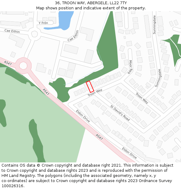 36, TROON WAY, ABERGELE, LL22 7TY: Location map and indicative extent of plot