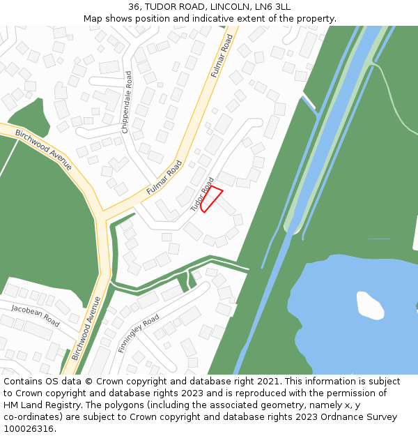 36, TUDOR ROAD, LINCOLN, LN6 3LL: Location map and indicative extent of plot