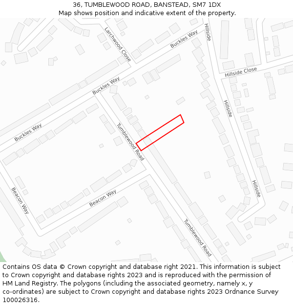 36, TUMBLEWOOD ROAD, BANSTEAD, SM7 1DX: Location map and indicative extent of plot