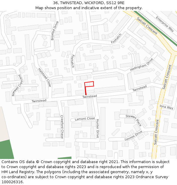 36, TWINSTEAD, WICKFORD, SS12 9RE: Location map and indicative extent of plot