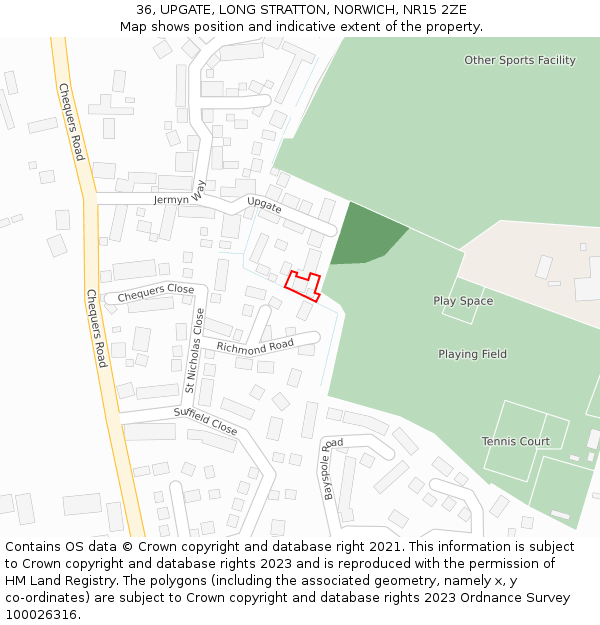 36, UPGATE, LONG STRATTON, NORWICH, NR15 2ZE: Location map and indicative extent of plot