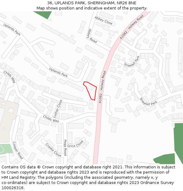 36, UPLANDS PARK, SHERINGHAM, NR26 8NE: Location map and indicative extent of plot