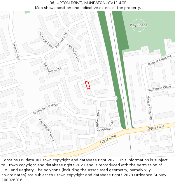 36, UPTON DRIVE, NUNEATON, CV11 4GF: Location map and indicative extent of plot