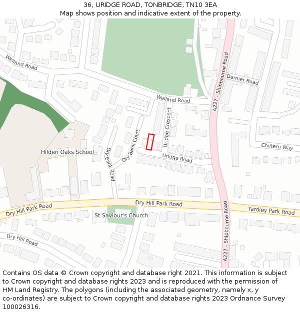 36, URIDGE ROAD, TONBRIDGE, TN10 3EA: Location map and indicative extent of plot