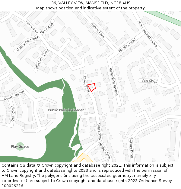 36, VALLEY VIEW, MANSFIELD, NG18 4US: Location map and indicative extent of plot