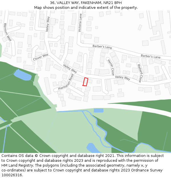 36, VALLEY WAY, FAKENHAM, NR21 8PH: Location map and indicative extent of plot