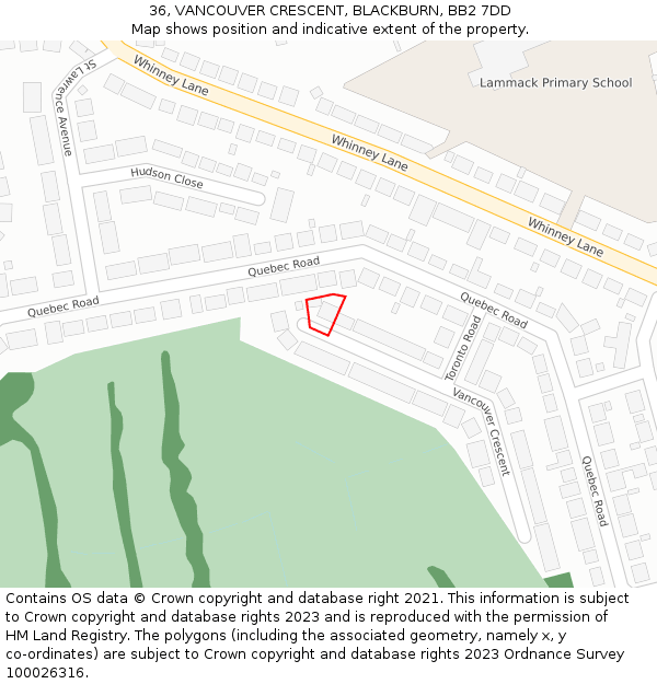 36, VANCOUVER CRESCENT, BLACKBURN, BB2 7DD: Location map and indicative extent of plot