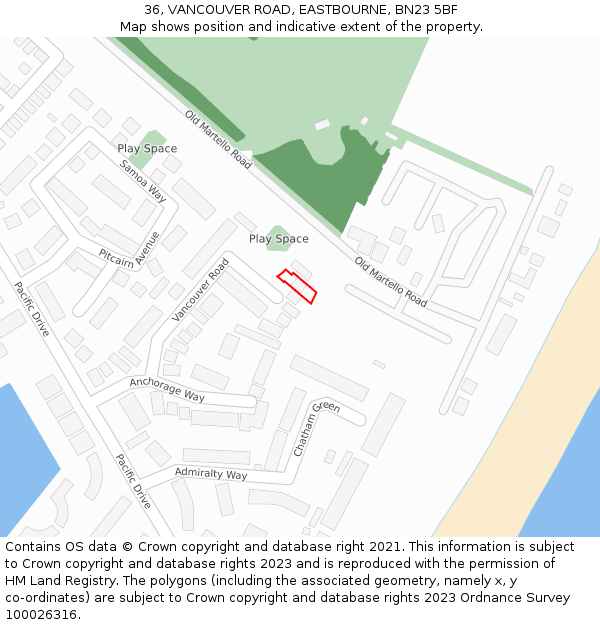 36, VANCOUVER ROAD, EASTBOURNE, BN23 5BF: Location map and indicative extent of plot