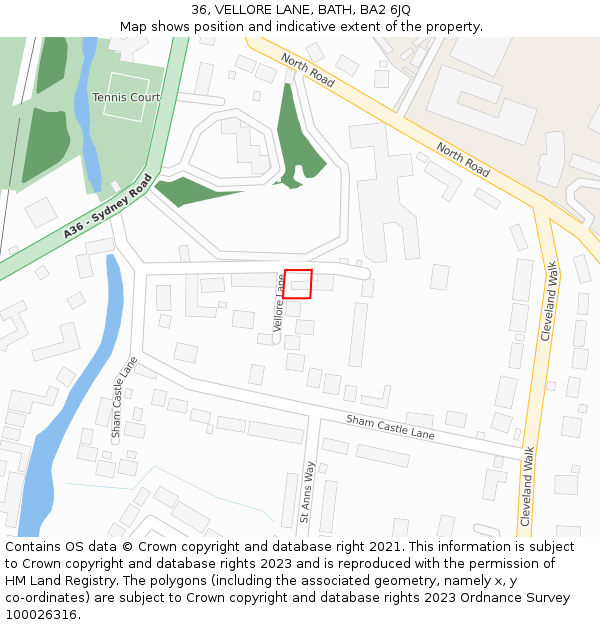 36, VELLORE LANE, BATH, BA2 6JQ: Location map and indicative extent of plot