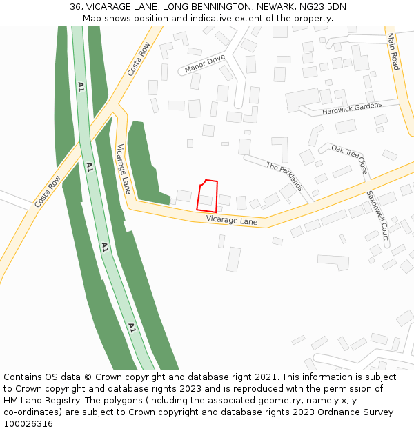 36, VICARAGE LANE, LONG BENNINGTON, NEWARK, NG23 5DN: Location map and indicative extent of plot