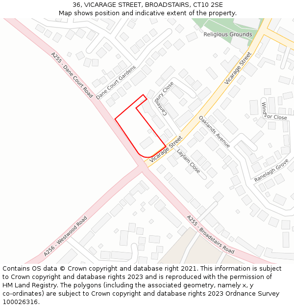 36, VICARAGE STREET, BROADSTAIRS, CT10 2SE: Location map and indicative extent of plot