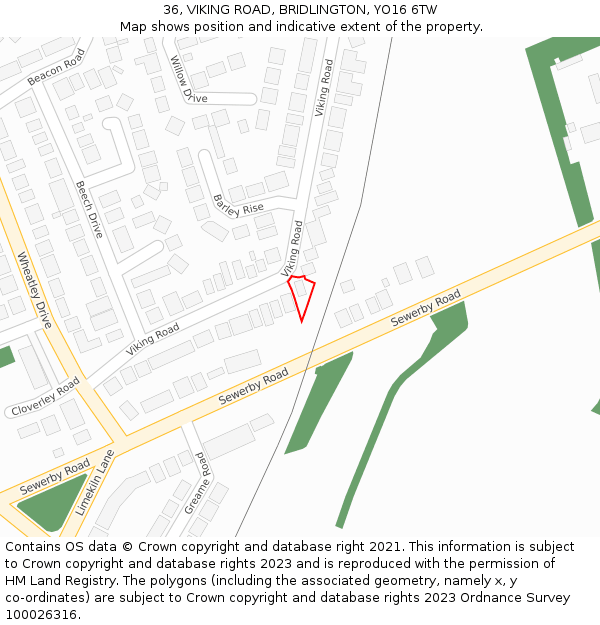 36, VIKING ROAD, BRIDLINGTON, YO16 6TW: Location map and indicative extent of plot