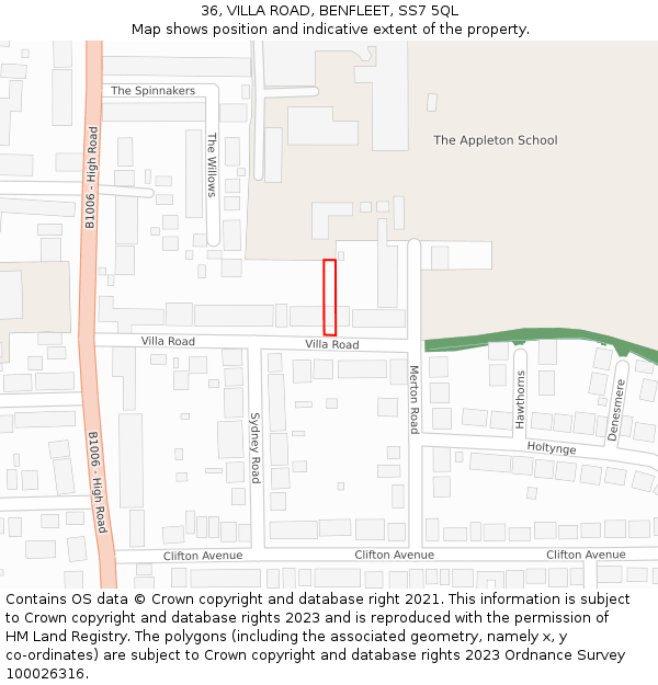 36, VILLA ROAD, BENFLEET, SS7 5QL: Location map and indicative extent of plot