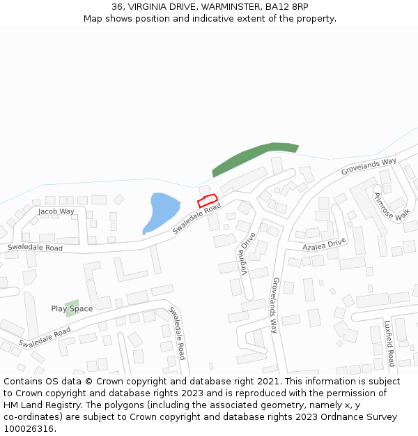 36, VIRGINIA DRIVE, WARMINSTER, BA12 8RP: Location map and indicative extent of plot