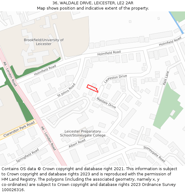 36, WALDALE DRIVE, LEICESTER, LE2 2AR: Location map and indicative extent of plot