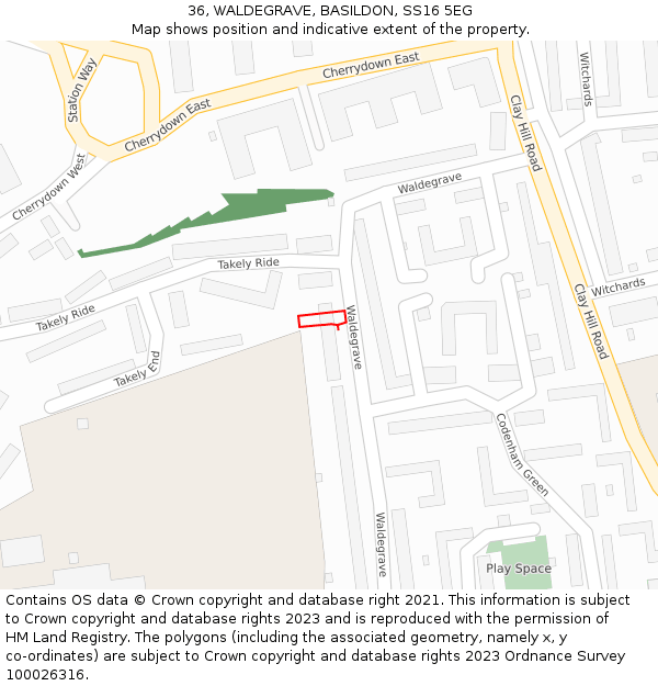 36, WALDEGRAVE, BASILDON, SS16 5EG: Location map and indicative extent of plot