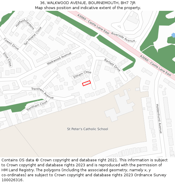 36, WALKWOOD AVENUE, BOURNEMOUTH, BH7 7JR: Location map and indicative extent of plot