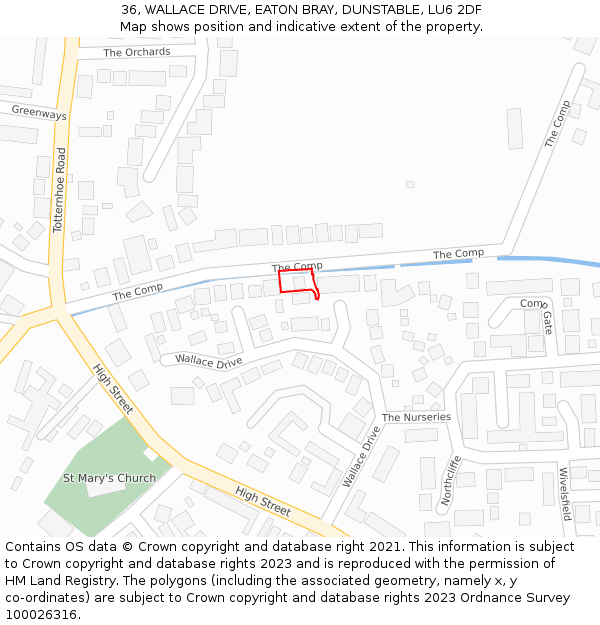 36, WALLACE DRIVE, EATON BRAY, DUNSTABLE, LU6 2DF: Location map and indicative extent of plot